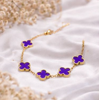 Purple Clover Flower Bracelet for Women – Gold Chain Adjustable Charm Bracelet
