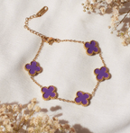 Purple Clover Flower Bracelet for Women – Gold Chain Adjustable Charm Bracelet