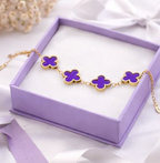 Purple Clover Flower Bracelet for Women – Gold Chain Adjustable Charm Bracelet