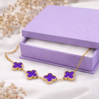 Purple Clover Flower Bracelet for Women – Gold Chain Adjustable Charm Bracelet