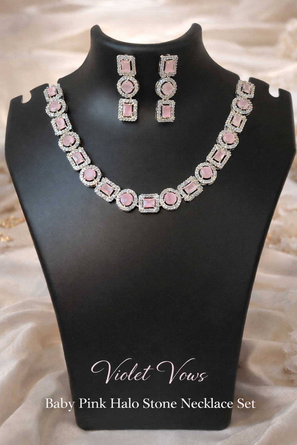 Rosy Geometric Glam Necklace Set - Baby Pink