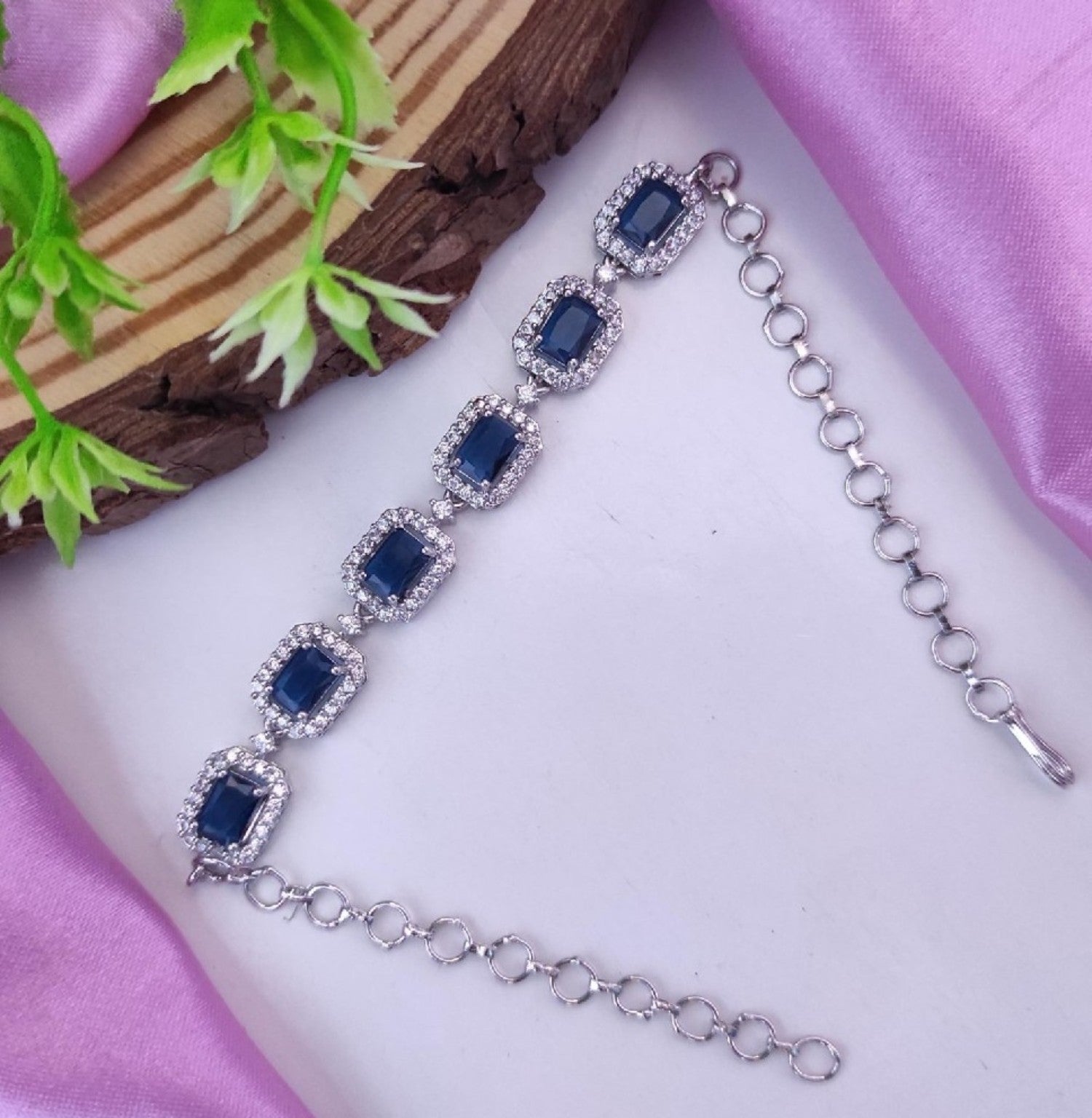 Royal Blue American Diamond Adjustable Bracelet