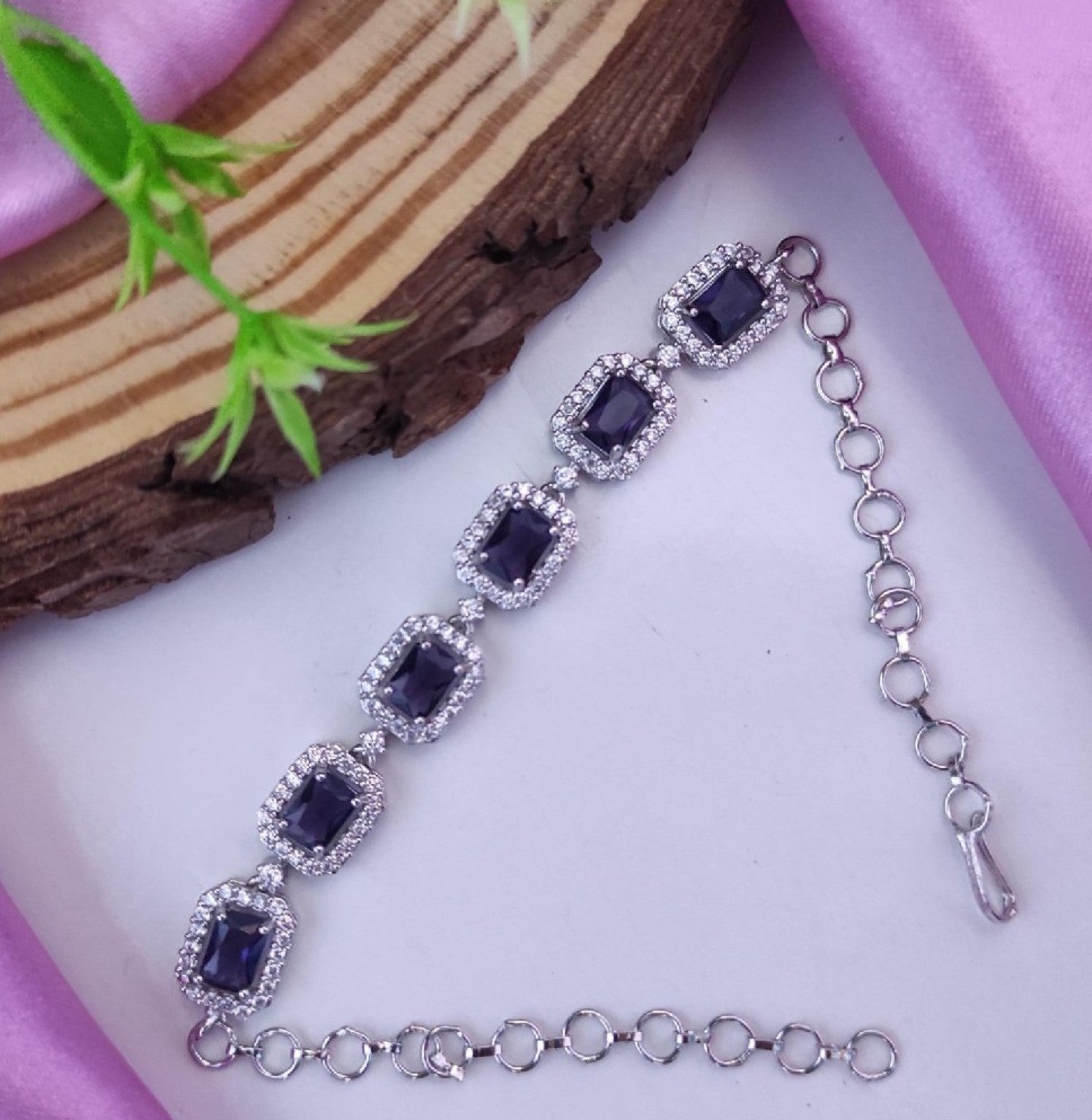 Royal Purple Square-Cut American Diamond Adjustable Bracelet