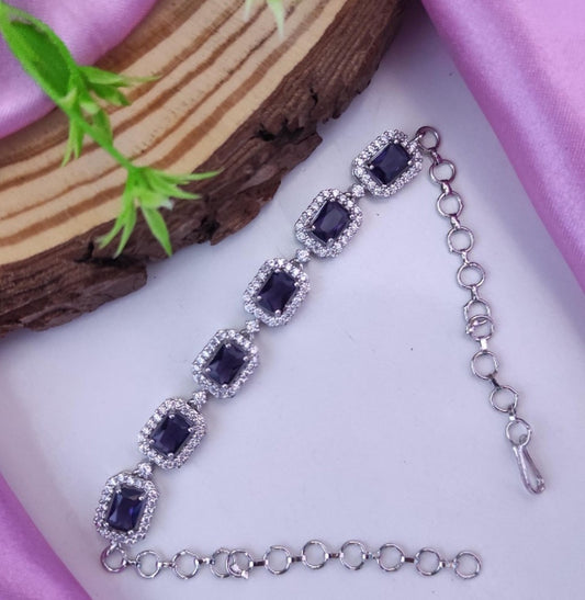 Royal Purple Square-Cut American Diamond Adjustable Bracelet