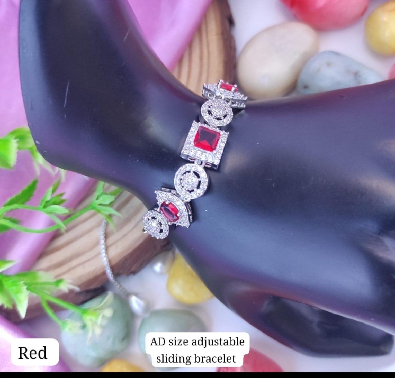 Ruby Royale American Diamond Adjustable Sliding Bracelet