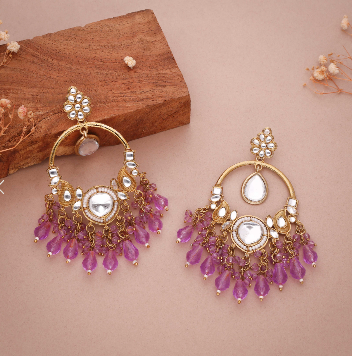 Chahat - Trending Design Chand Bali Earring - Purple