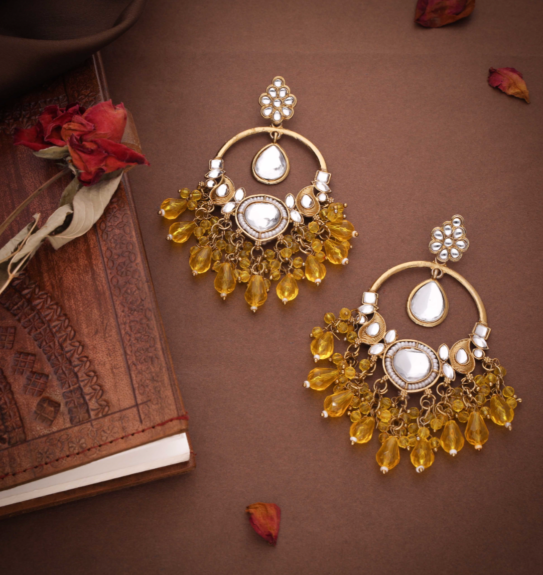 Chahat - Trending Design Chand Bali Earring - Yellow