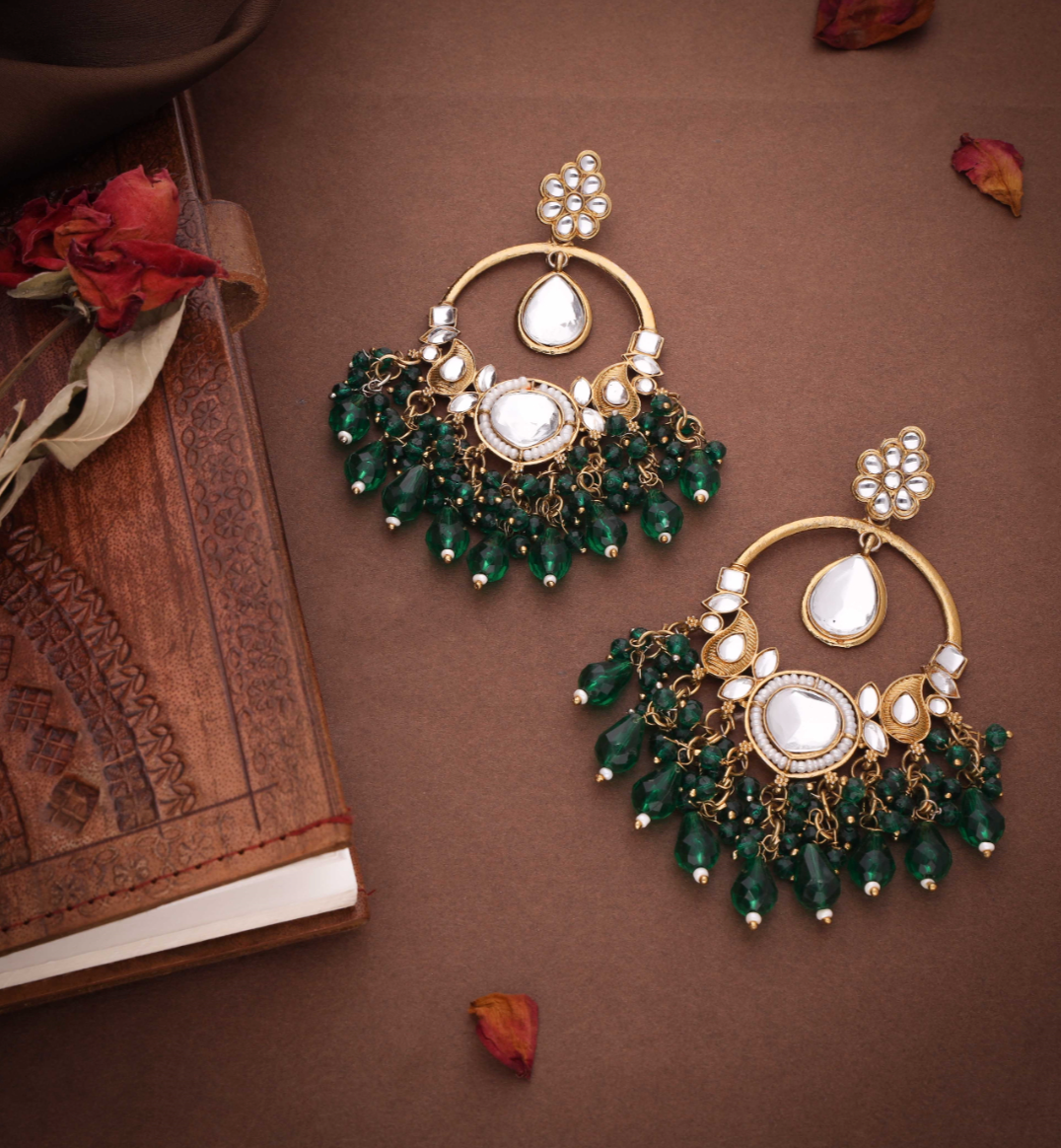 Chahat - Trending Design Chand Bali Earring - Green