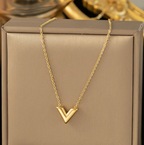 Gold Plated Stainless Steel Anti Tarnish V-Shaped Pendant For Women