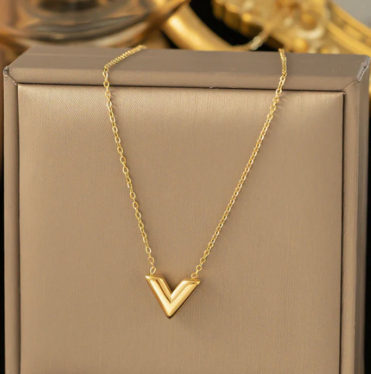 Gold Plated Stainless Steel Anti Tarnish V-Shaped Pendant For Women
