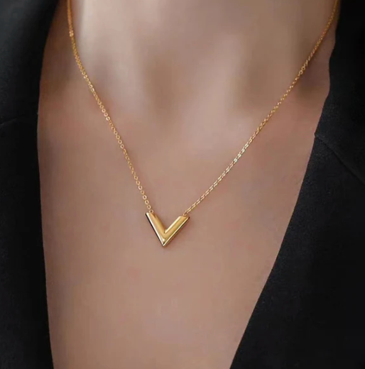 Gold Plated Stainless Steel Anti Tarnish V-Shaped Pendant For Women