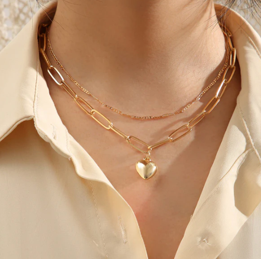 Gold Plated Hearts inspired Layered Necklace For Women
