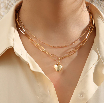 Gold Plated Hearts inspired Layered Necklace For Women
