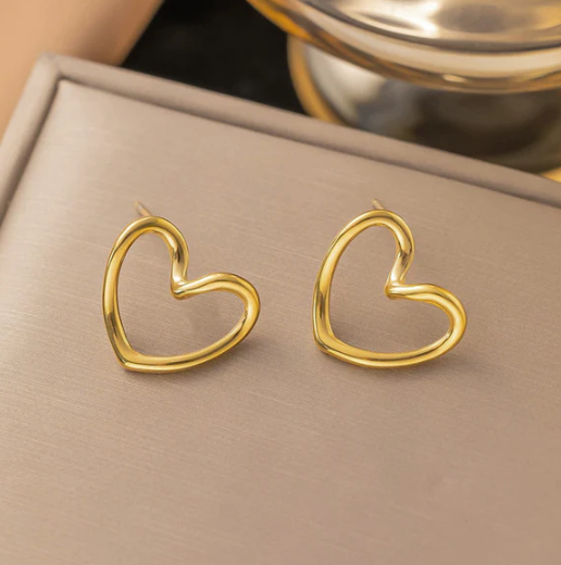 Gold Plated Anti Tarnish Stainless Steel Heart Themed Stud Earrings