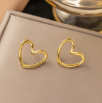 Gold Plated Anti Tarnish Stainless Steel Heart Themed Stud Earrings