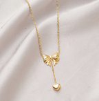 Gold Plated Stainless Steel Anti Tarnish Heart Themed Bow inspired Pendant Necklace