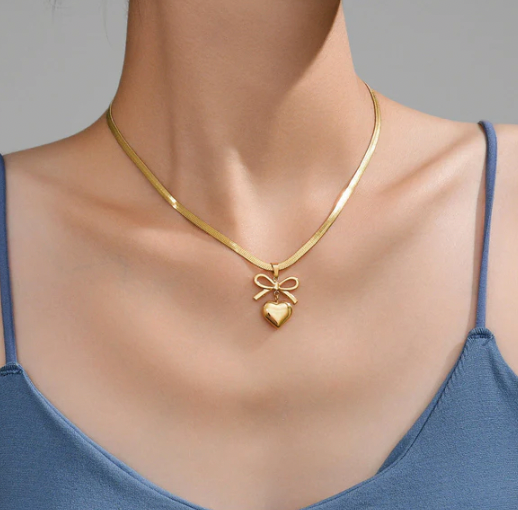 Gold Plated Anti Tarnish Bow Knot Heart Themed Pendant