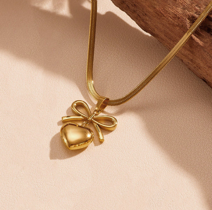 Gold Plated Anti Tarnish Bow Knot Heart Themed Pendant