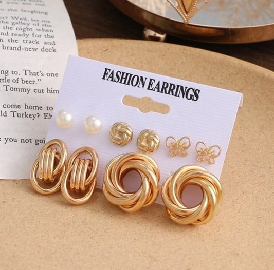 Gold-Toned and 1 White Contemporary Studs Earrings For Women