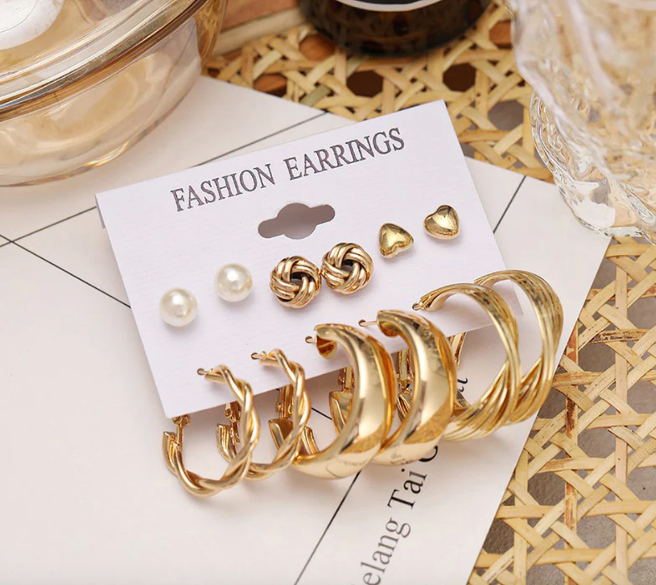 Gold Plated Studs and Hoops Earrings Combo of 6 For Women