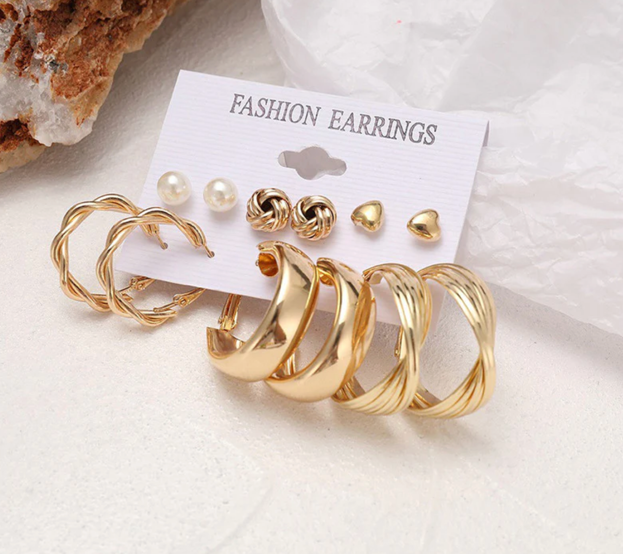 Gold Plated Studs and Hoops Earrings Combo of 6 For Women