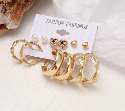 Gold Plated Studs and Hoops Earrings Combo of 6 For Women