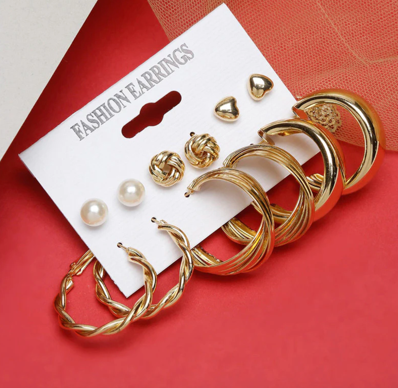 Gold Plated Studs and Hoops Earrings Combo of 6 For Women