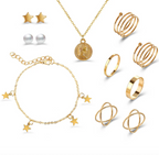 Pearl Gold Plated Earrings with Necklace and Beautiful Rings with Bracelet for Women