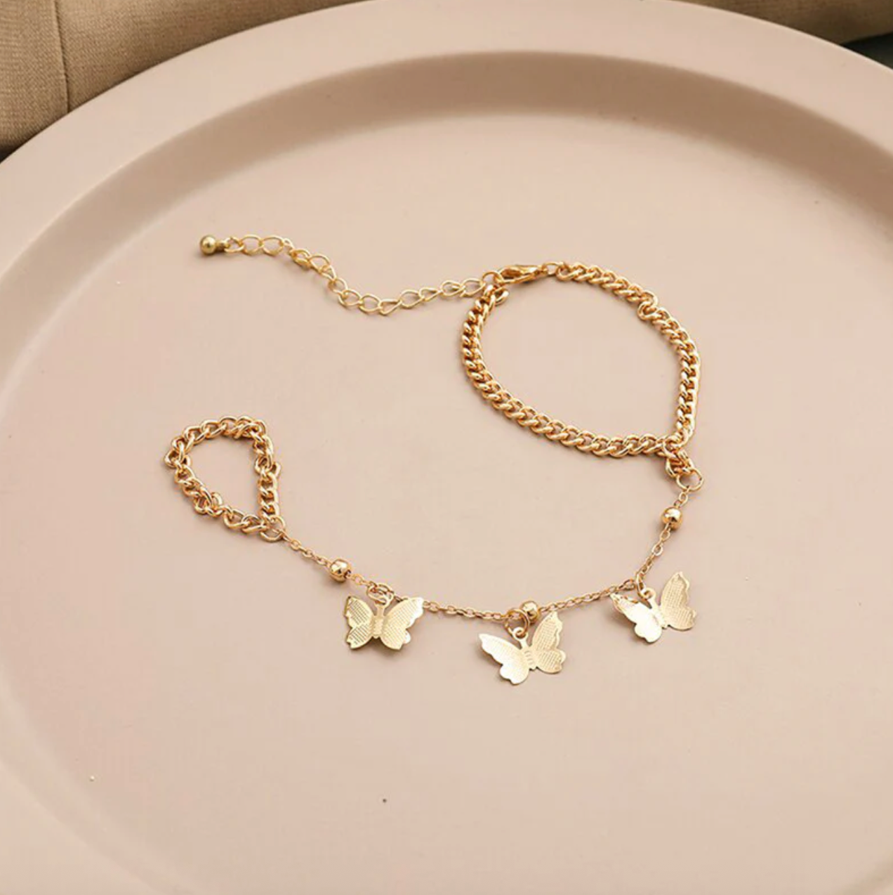 Gold Plated Butterfly inspired Contemporary Bracelet With Ring