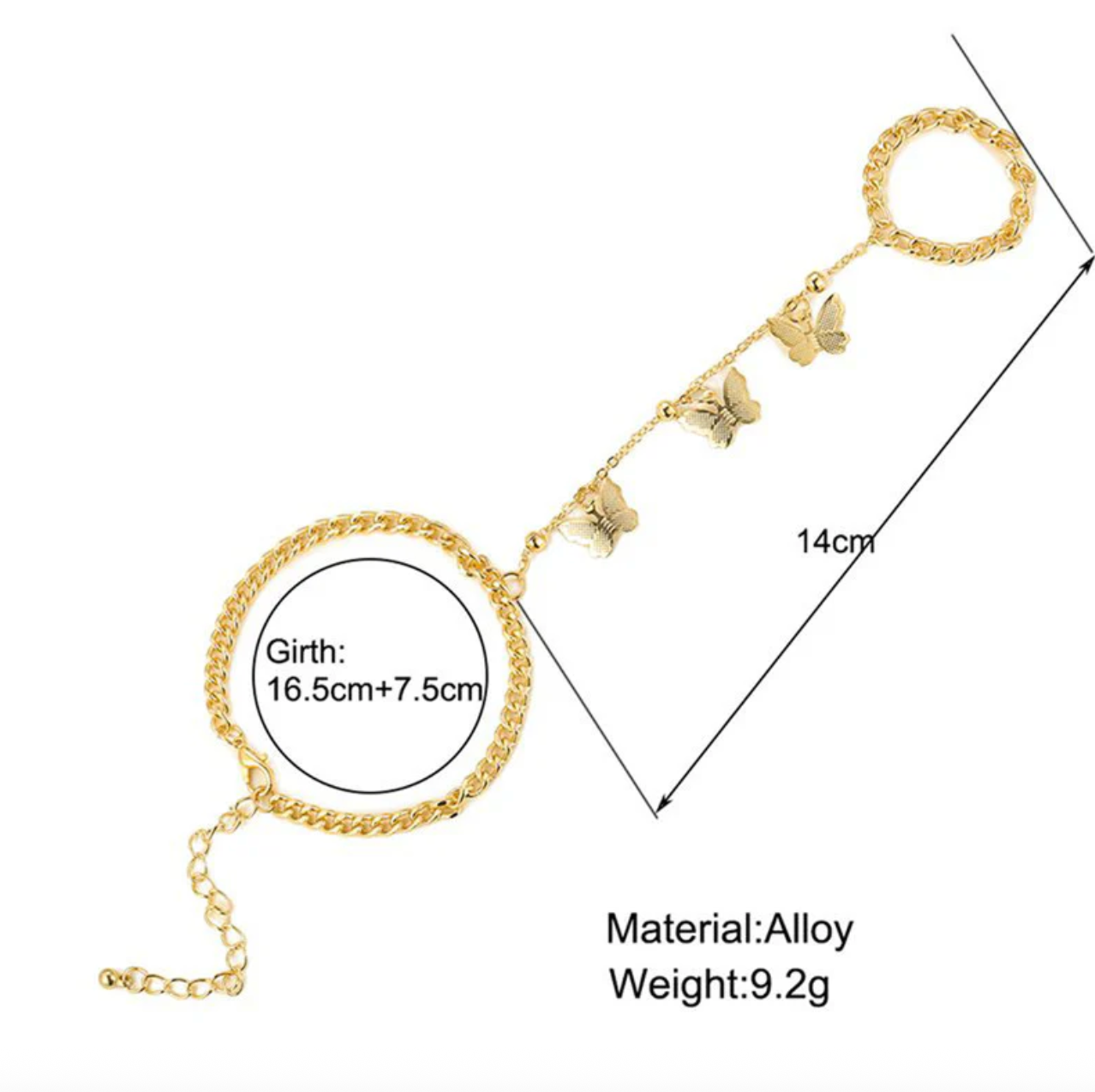 Gold Plated Butterfly inspired Contemporary Bracelet With Ring