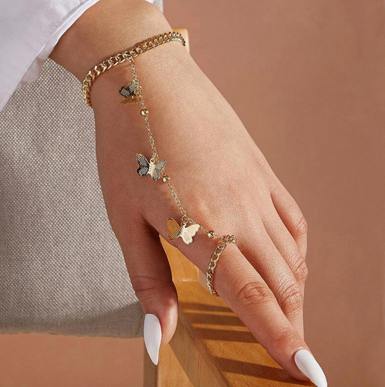 Gold Plated Butterfly inspired Contemporary Bracelet With Ring Sale price