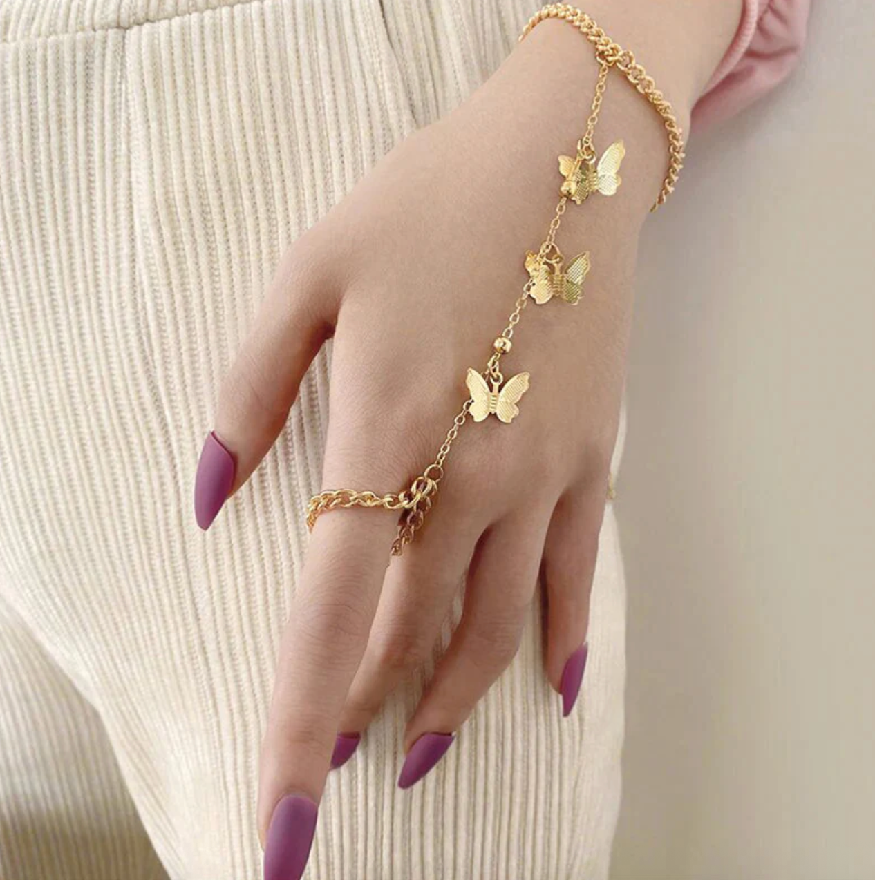 Gold Plated Butterfly inspired Contemporary Bracelet With Ring