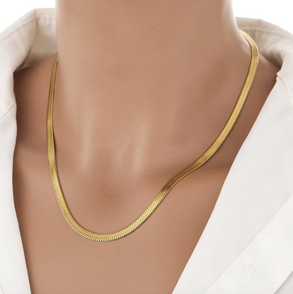 Gold Plated Anti Tarnish Stainless Steel Flat Snake Chain Necklace