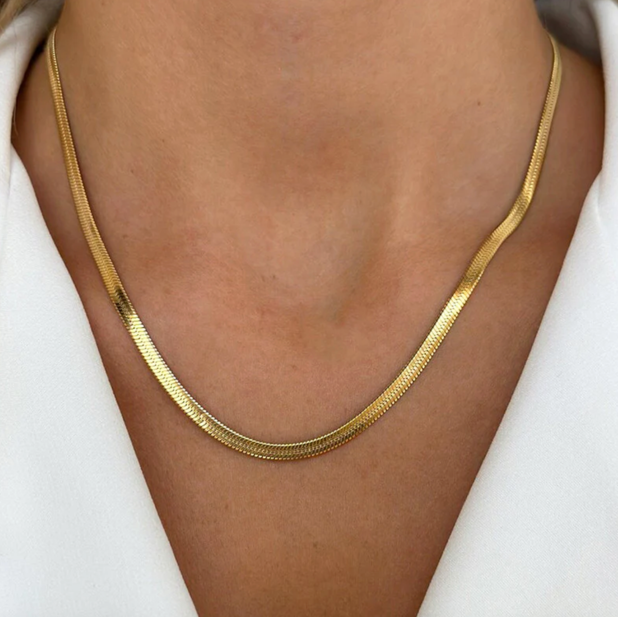 Gold Plated Anti Tarnish Stainless Steel Flat Snake Chain Necklace