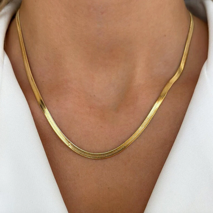 Gold Plated Anti Tarnish Stainless Steel Flat Snake Chain Necklace