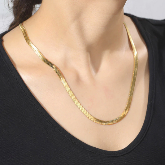 Gold Plated Anti Tarnish Stainless Steel Flat Snake Chain Necklace