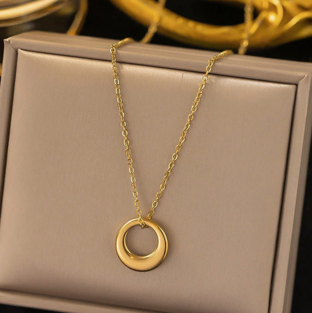 Gold Plated Stainless Steel Anti Tarnish Geometric Circle Pendant