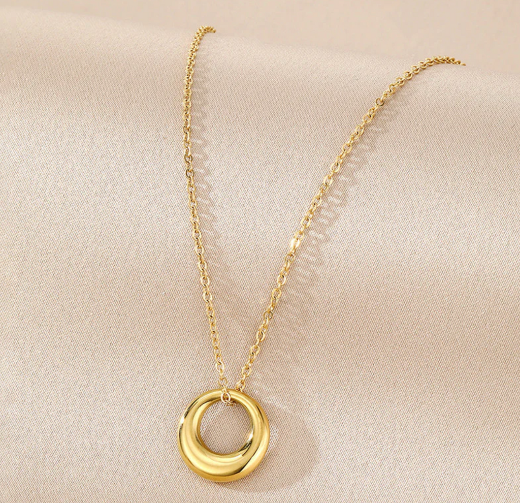 Gold Plated Stainless Steel Anti Tarnish Geometric Circle Pendant