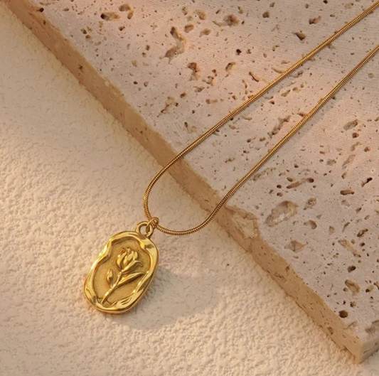 Gold Plated Anti Tarnish Rose Themed Pendant