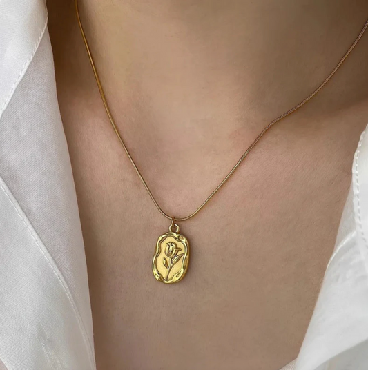 Gold Plated Anti Tarnish Rose Themed Pendant