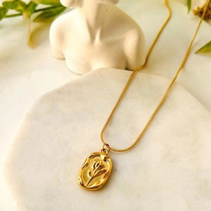 Gold Plated Anti Tarnish Rose Themed Pendant