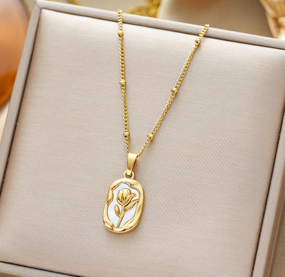 Gold Plated Anti Tarnish White Rose Themed Pendant