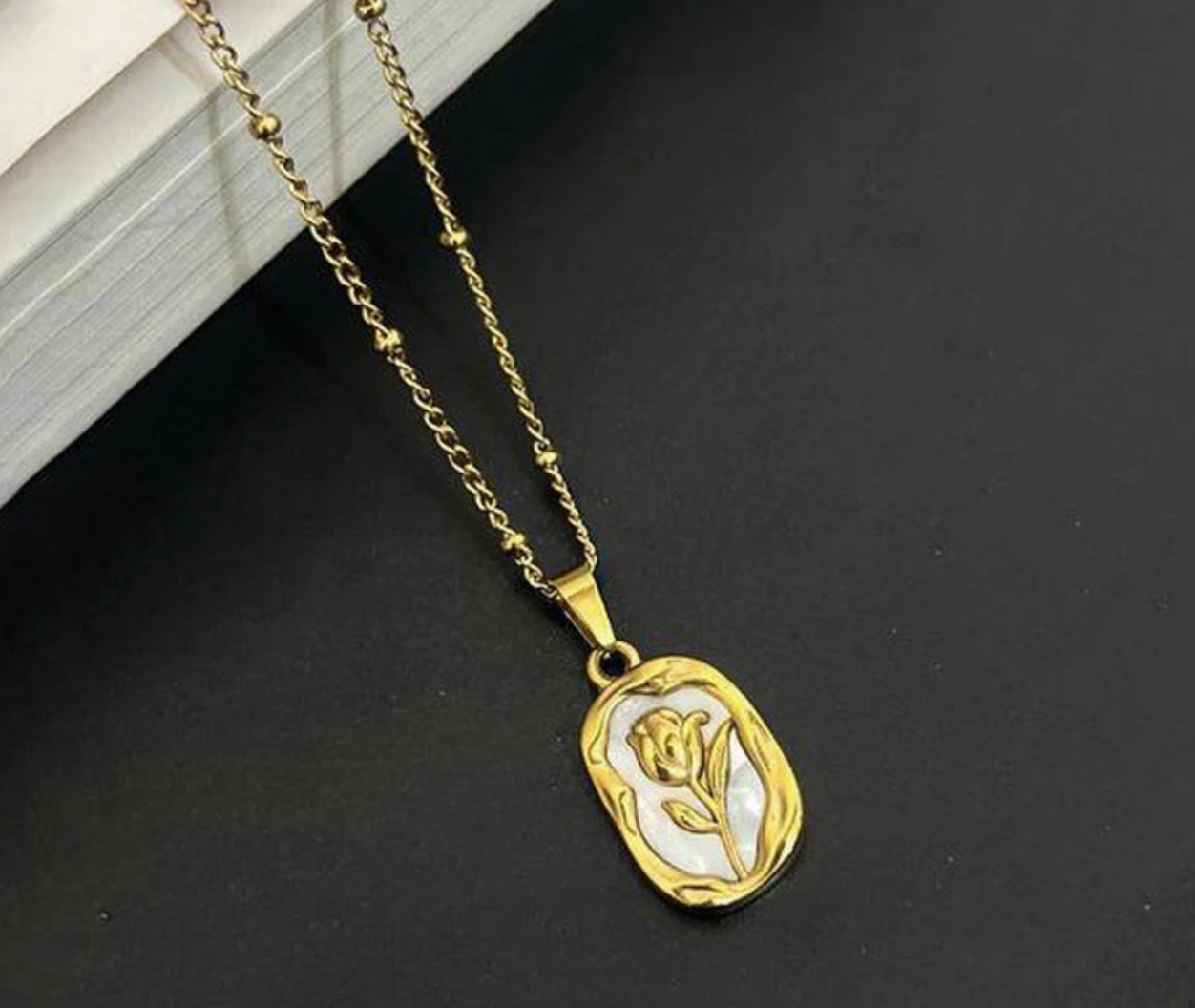 Gold Plated Anti Tarnish White Rose Themed Pendant