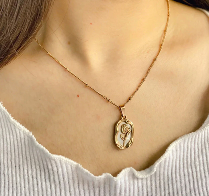 Gold Plated Anti Tarnish White Rose Themed Pendant