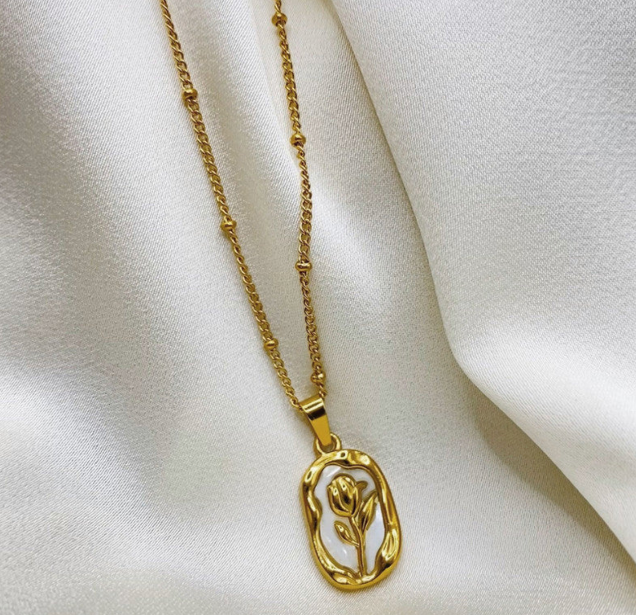 Gold Plated Anti Tarnish White Rose Themed Pendant