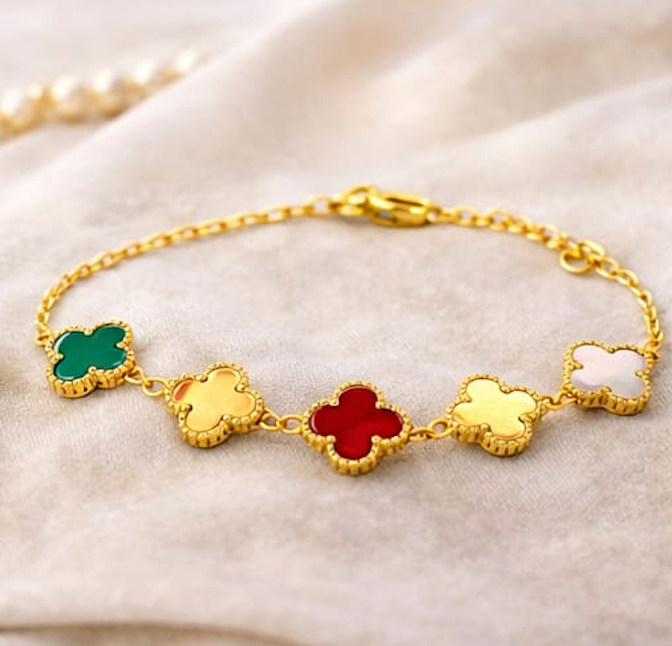 Multicolor Clover Bracelet for Women – Gold Chain Adjustable Charm Bracelet