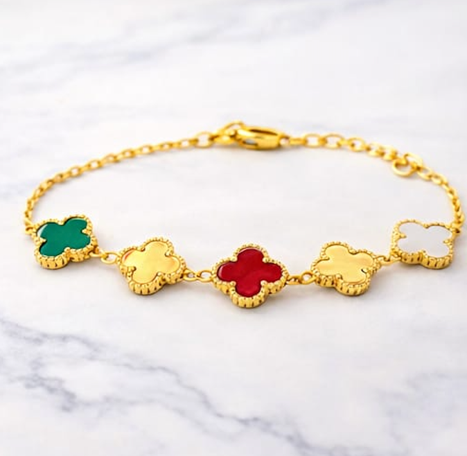 Multicolor Clover Bracelet for Women – Gold Chain Adjustable Charm Bracelet