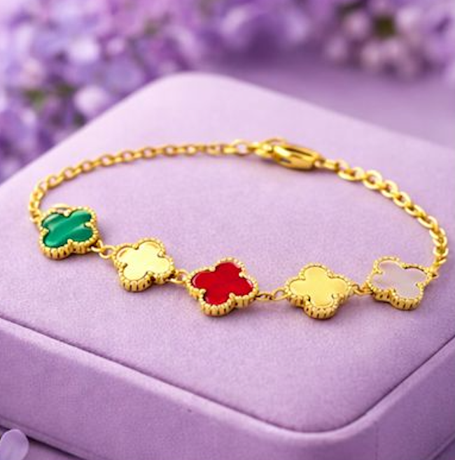 Multicolor Clover Bracelet for Women – Gold Chain Adjustable Charm Bracelet