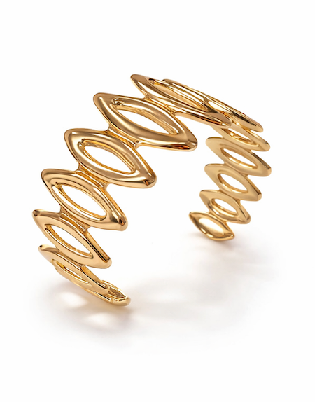 Gold Finish Wave Link Open Cuff Bracelet for Women | Anti-Tarnish Statement Bracelet