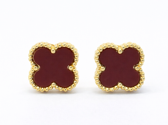 Maroon Clover Stud Earrings for Women
